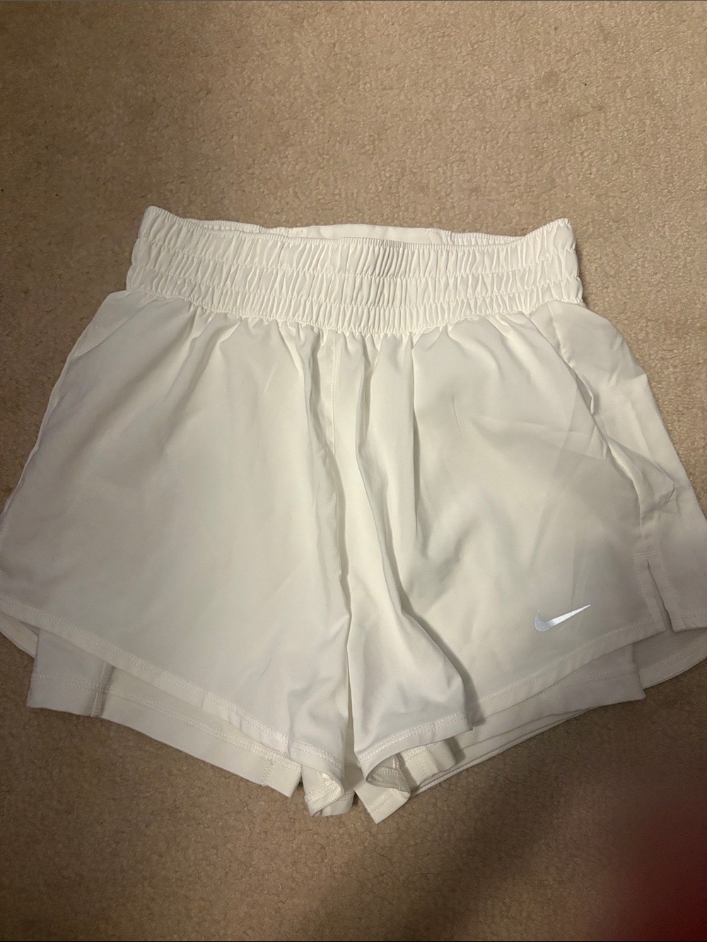 Nike White Layered Running Shorts with Smocked Waistband